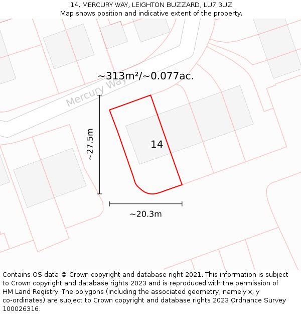 14, MERCURY WAY, LEIGHTON BUZZARD, LU7 3UZ: Plot and title map