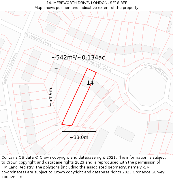 14, MEREWORTH DRIVE, LONDON, SE18 3EE: Plot and title map