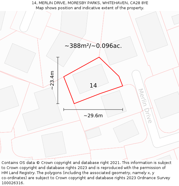 14, MERLIN DRIVE, MORESBY PARKS, WHITEHAVEN, CA28 8YE: Plot and title map