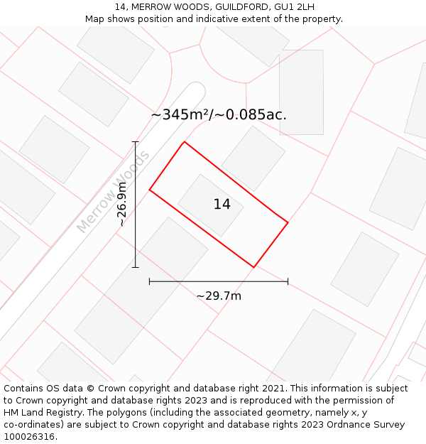 14, MERROW WOODS, GUILDFORD, GU1 2LH: Plot and title map