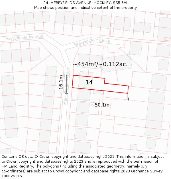 14, MERRYFIELDS AVENUE, HOCKLEY, SS5 5AL: Plot and title map