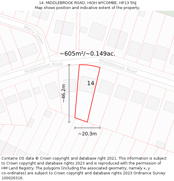 14, MIDDLEBROOK ROAD, HIGH WYCOMBE, HP13 5NJ: Plot and title map