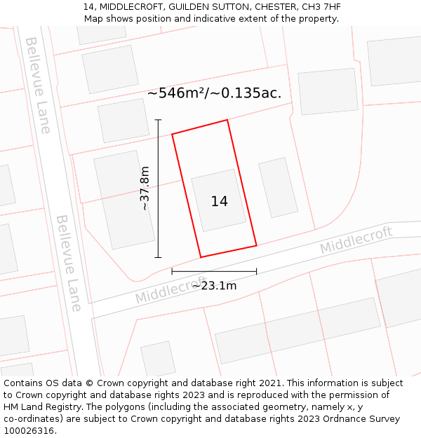 14, MIDDLECROFT, GUILDEN SUTTON, CHESTER, CH3 7HF: Plot and title map