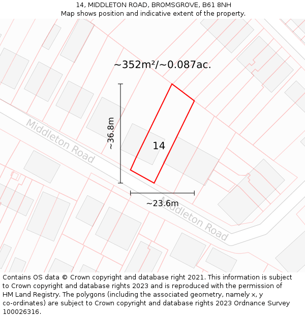 14, MIDDLETON ROAD, BROMSGROVE, B61 8NH: Plot and title map