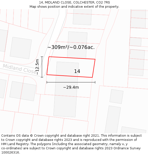 14, MIDLAND CLOSE, COLCHESTER, CO2 7RS: Plot and title map