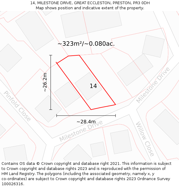 14, MILESTONE DRIVE, GREAT ECCLESTON, PRESTON, PR3 0DH: Plot and title map