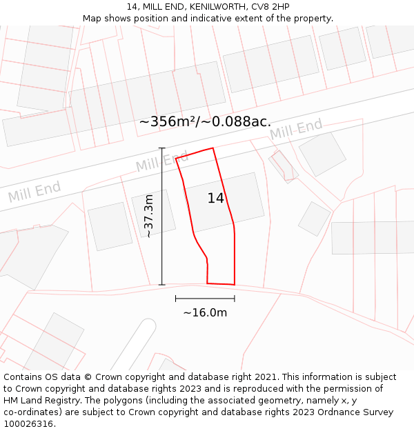 14, MILL END, KENILWORTH, CV8 2HP: Plot and title map