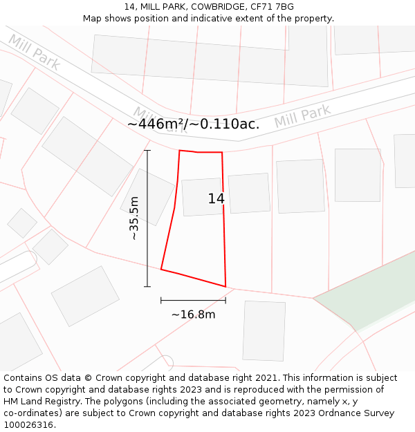 14, MILL PARK, COWBRIDGE, CF71 7BG: Plot and title map