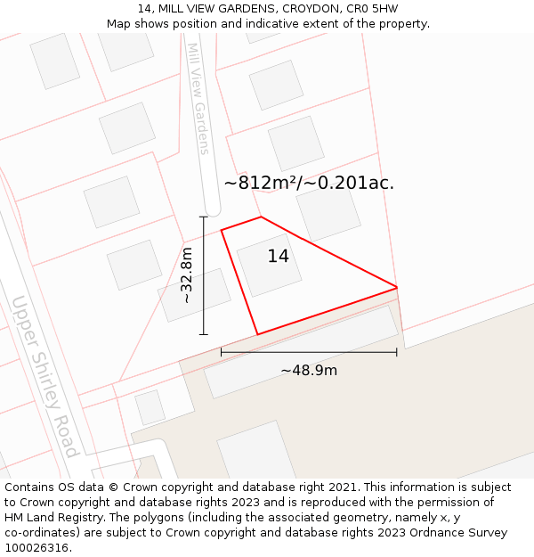14, MILL VIEW GARDENS, CROYDON, CR0 5HW: Plot and title map