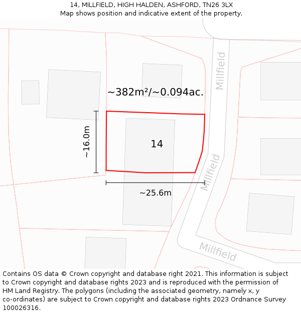 14, MILLFIELD, HIGH HALDEN, ASHFORD, TN26 3LX: Plot and title map