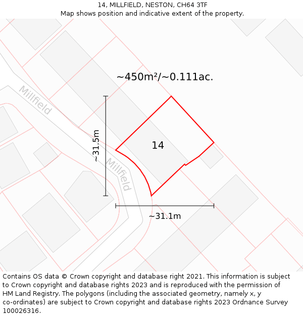 14, MILLFIELD, NESTON, CH64 3TF: Plot and title map