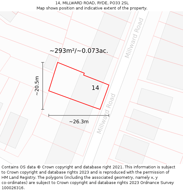 14, MILLWARD ROAD, RYDE, PO33 2SL: Plot and title map