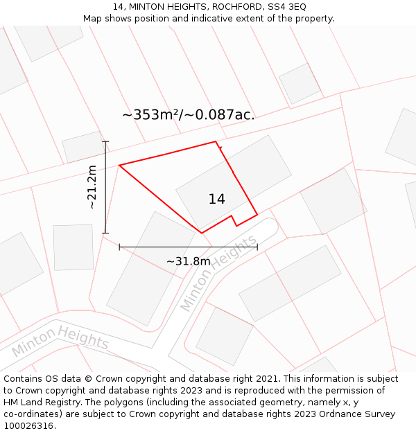 14, MINTON HEIGHTS, ROCHFORD, SS4 3EQ: Plot and title map