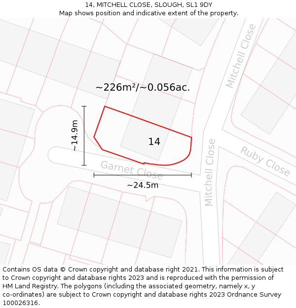 14, MITCHELL CLOSE, SLOUGH, SL1 9DY: Plot and title map