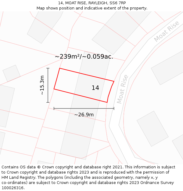 14, MOAT RISE, RAYLEIGH, SS6 7RP: Plot and title map