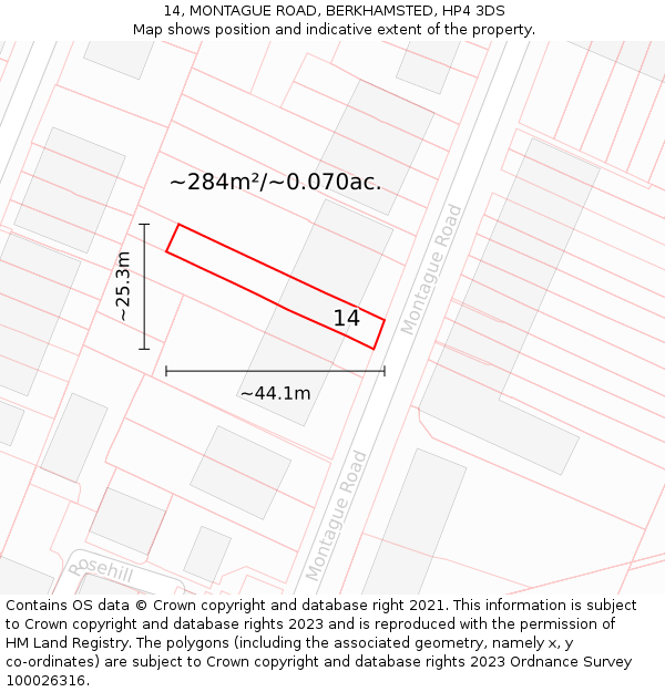 14, MONTAGUE ROAD, BERKHAMSTED, HP4 3DS: Plot and title map