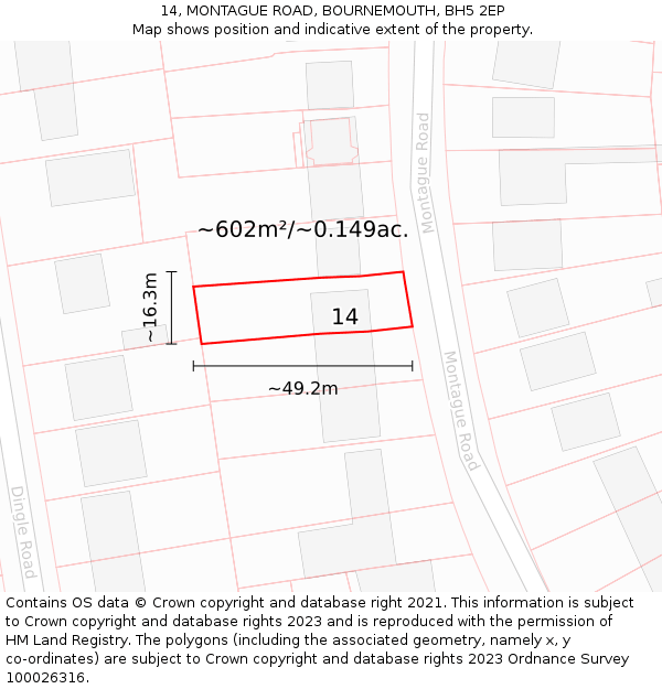 14, MONTAGUE ROAD, BOURNEMOUTH, BH5 2EP: Plot and title map
