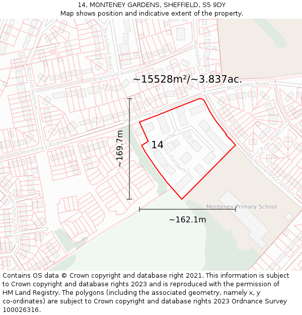 14, MONTENEY GARDENS, SHEFFIELD, S5 9DY: Plot and title map