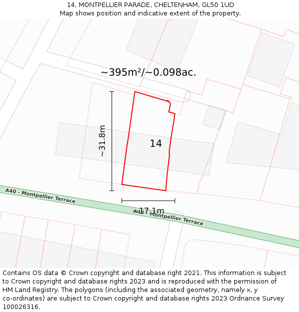14, MONTPELLIER PARADE, CHELTENHAM, GL50 1UD: Plot and title map