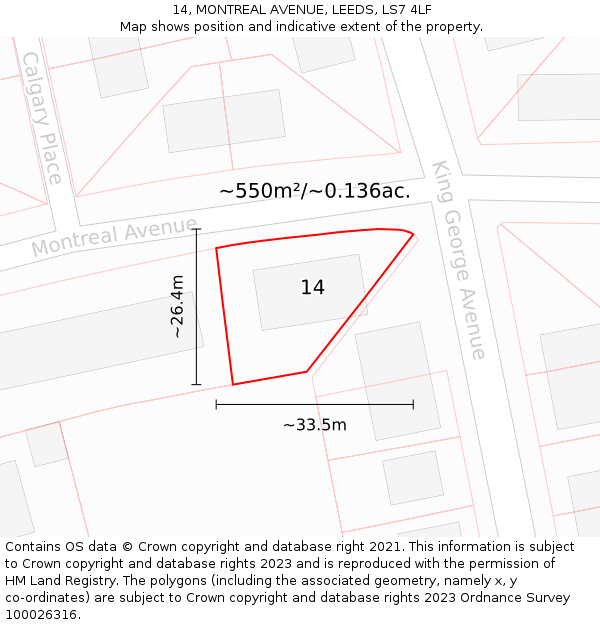 14, MONTREAL AVENUE, LEEDS, LS7 4LF: Plot and title map