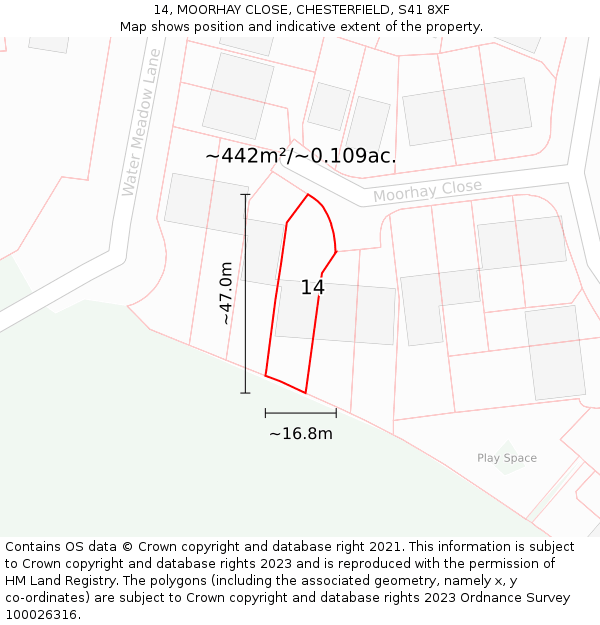 14, MOORHAY CLOSE, CHESTERFIELD, S41 8XF: Plot and title map