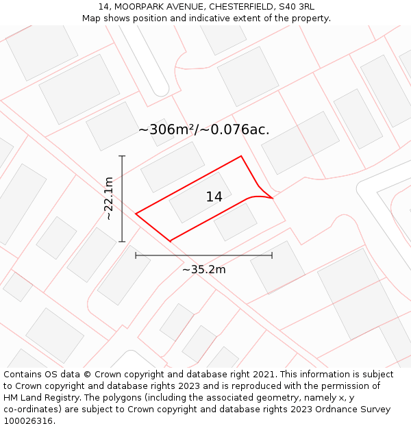 14, MOORPARK AVENUE, CHESTERFIELD, S40 3RL: Plot and title map