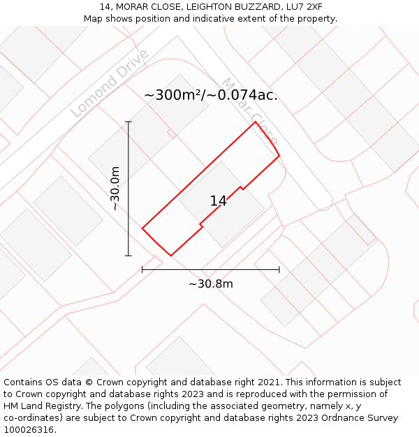 14, MORAR CLOSE, LEIGHTON BUZZARD, LU7 2XF: Plot and title map