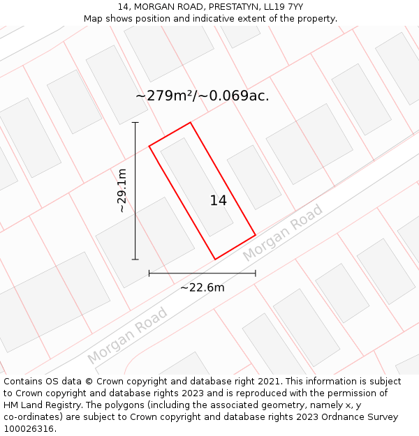 14, MORGAN ROAD, PRESTATYN, LL19 7YY: Plot and title map