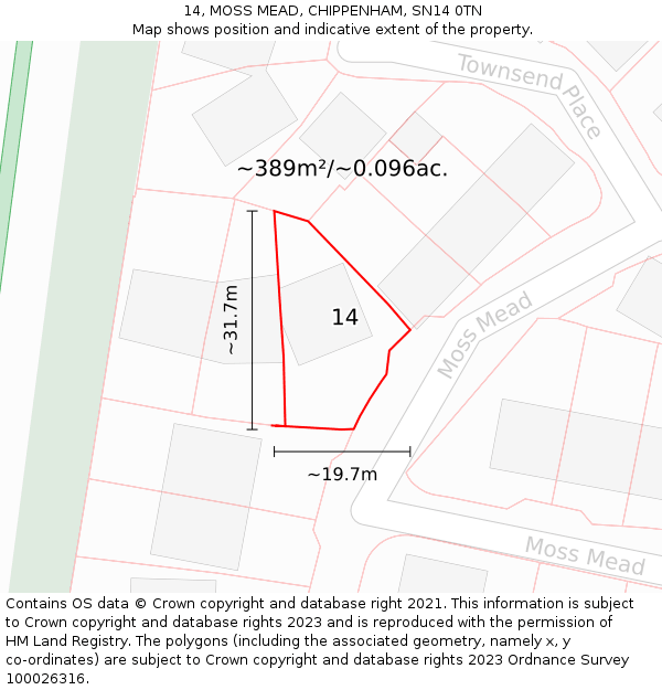 14, MOSS MEAD, CHIPPENHAM, SN14 0TN: Plot and title map