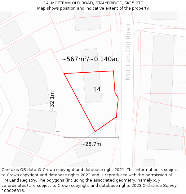 14, MOTTRAM OLD ROAD, STALYBRIDGE, SK15 2TG: Plot and title map