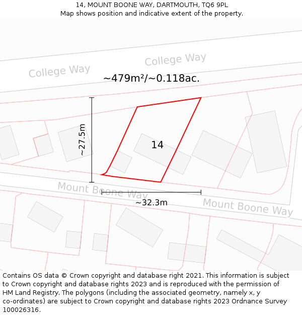 14, MOUNT BOONE WAY, DARTMOUTH, TQ6 9PL: Plot and title map