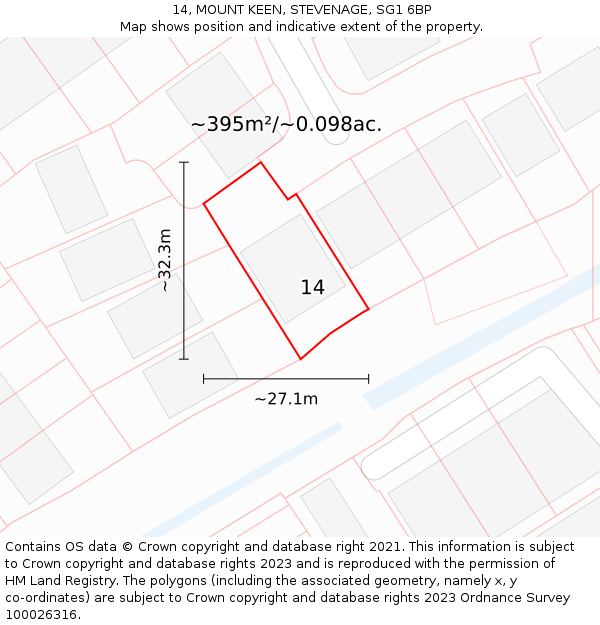 14, MOUNT KEEN, STEVENAGE, SG1 6BP: Plot and title map