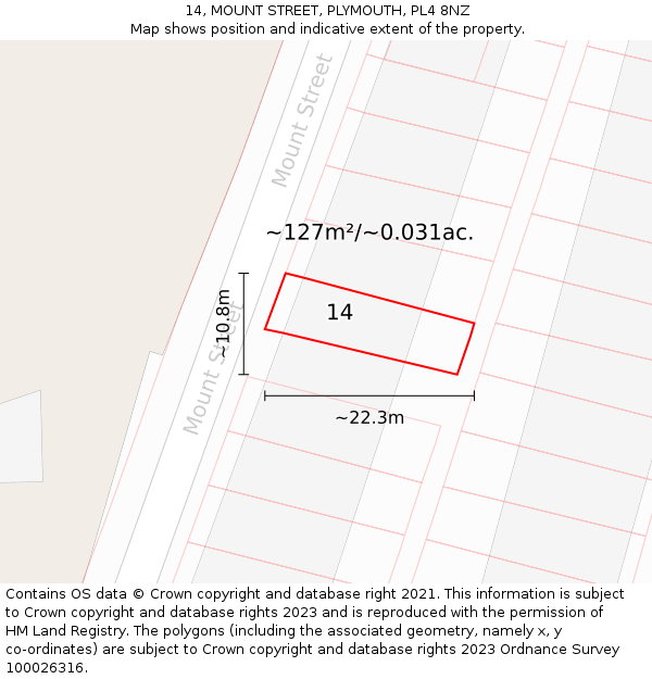 14, MOUNT STREET, PLYMOUTH, PL4 8NZ: Plot and title map