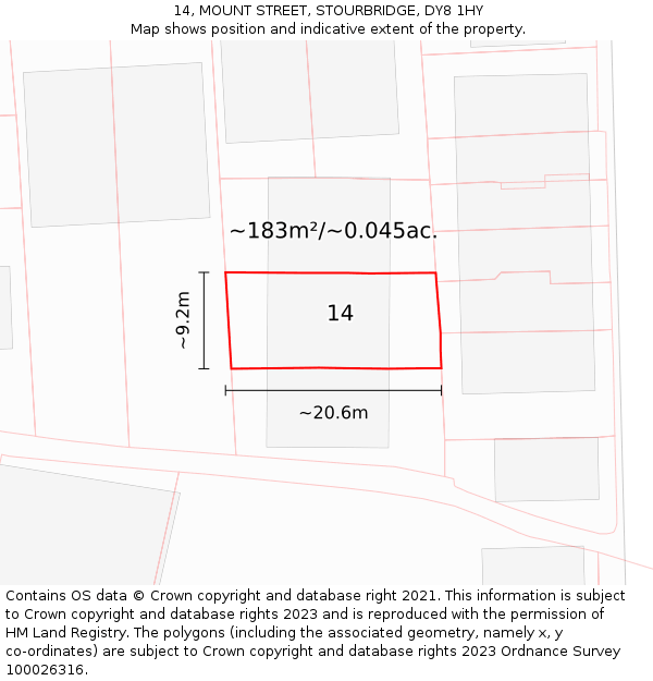 14, MOUNT STREET, STOURBRIDGE, DY8 1HY: Plot and title map