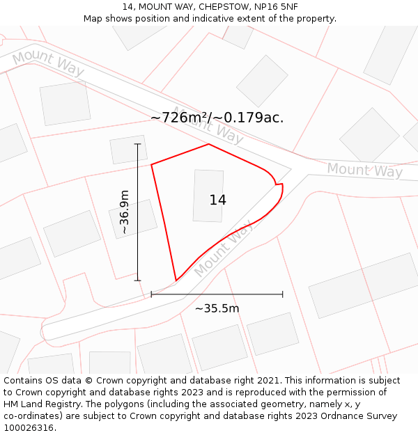 14, MOUNT WAY, CHEPSTOW, NP16 5NF: Plot and title map