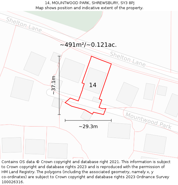 14, MOUNTWOOD PARK, SHREWSBURY, SY3 8PJ: Plot and title map