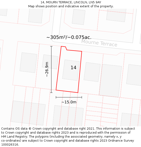 14, MOURN TERRACE, LINCOLN, LN5 9AY: Plot and title map