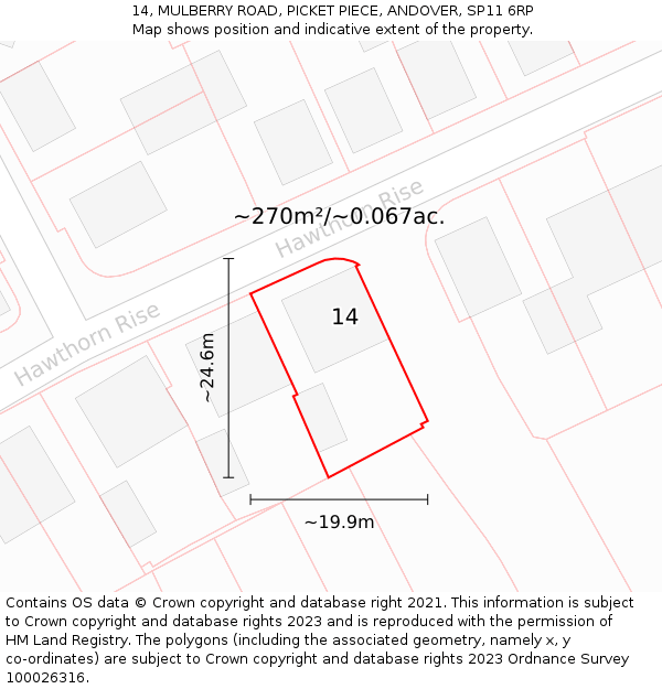 14, MULBERRY ROAD, PICKET PIECE, ANDOVER, SP11 6RP: Plot and title map