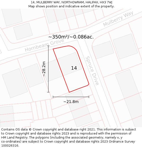 14, MULBERRY WAY, NORTHOWRAM, HALIFAX, HX3 7WJ: Plot and title map