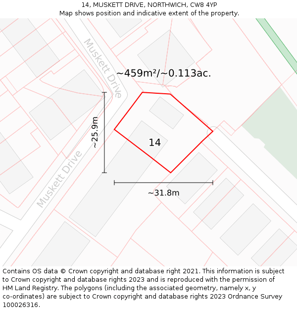 14, MUSKETT DRIVE, NORTHWICH, CW8 4YP: Plot and title map