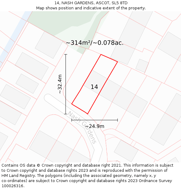 14, NASH GARDENS, ASCOT, SL5 8TD: Plot and title map