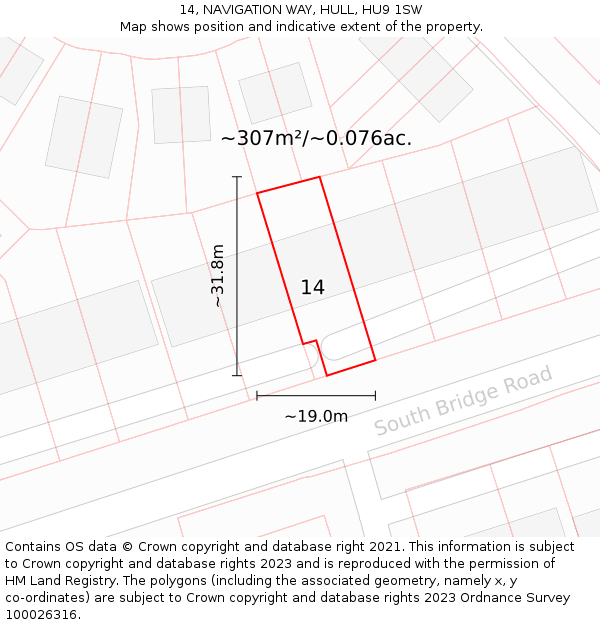 14, NAVIGATION WAY, HULL, HU9 1SW: Plot and title map