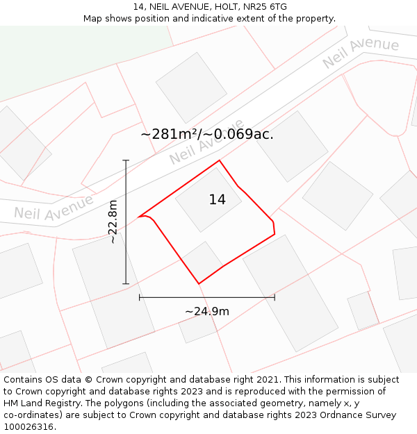 14, NEIL AVENUE, HOLT, NR25 6TG: Plot and title map
