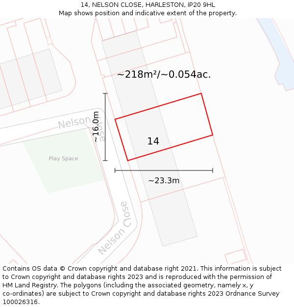 14, NELSON CLOSE, HARLESTON, IP20 9HL: Plot and title map