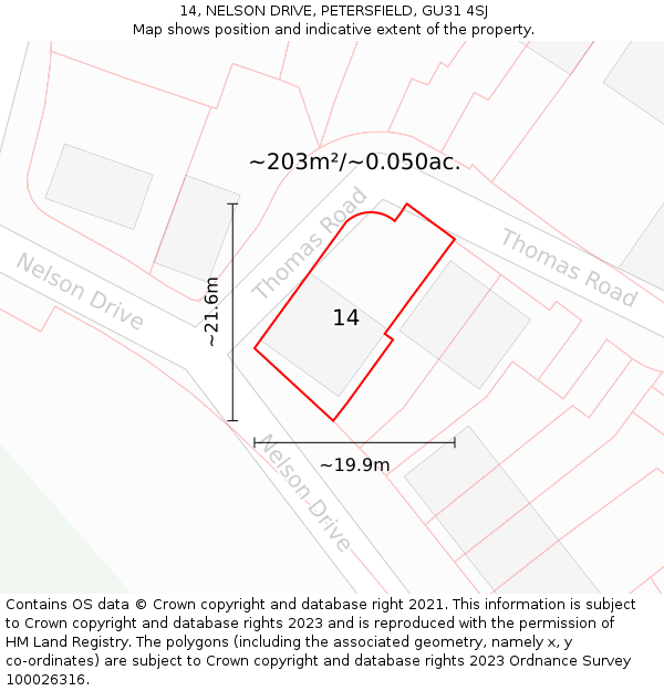 14, NELSON DRIVE, PETERSFIELD, GU31 4SJ: Plot and title map