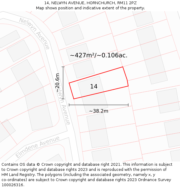 14, NELWYN AVENUE, HORNCHURCH, RM11 2PZ: Plot and title map