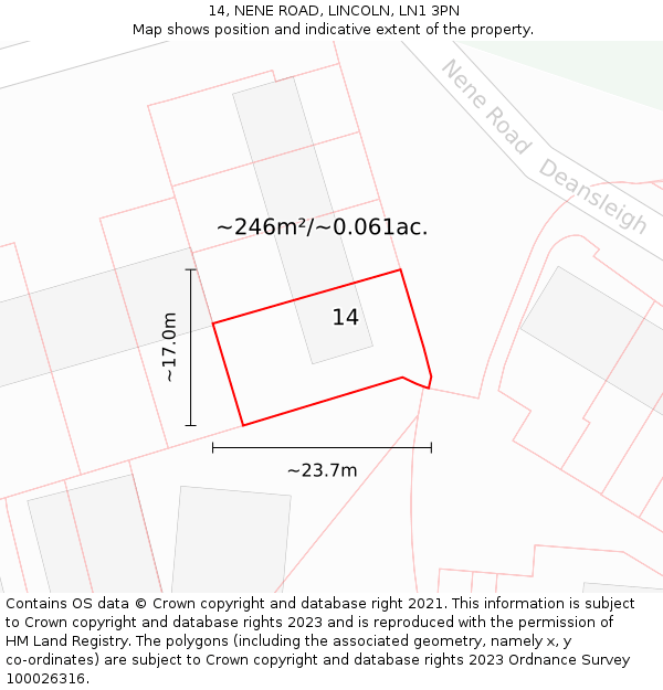 14, NENE ROAD, LINCOLN, LN1 3PN: Plot and title map