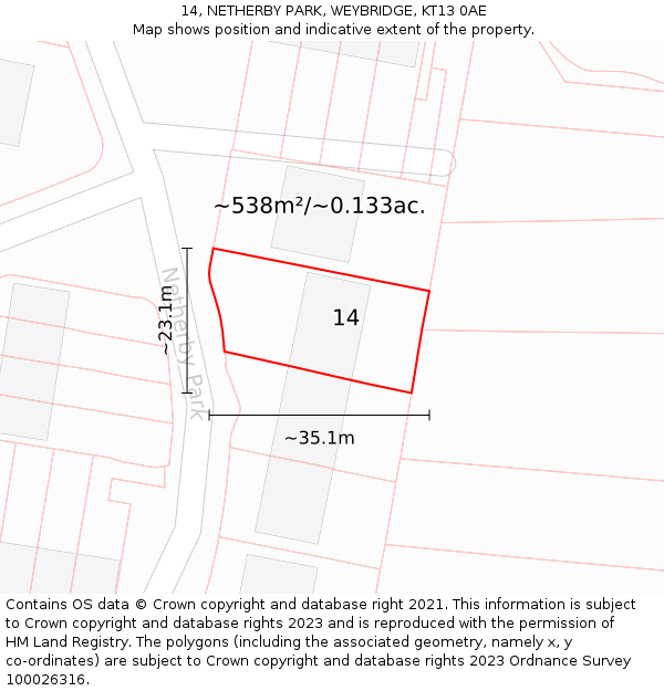 14, NETHERBY PARK, WEYBRIDGE, KT13 0AE: Plot and title map