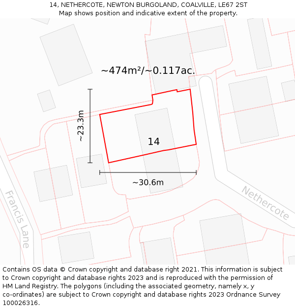 14, NETHERCOTE, NEWTON BURGOLAND, COALVILLE, LE67 2ST: Plot and title map