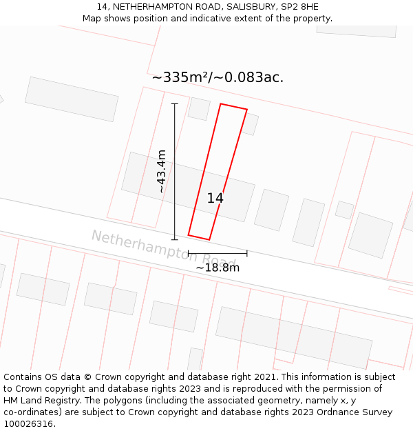 14, NETHERHAMPTON ROAD, SALISBURY, SP2 8HE: Plot and title map